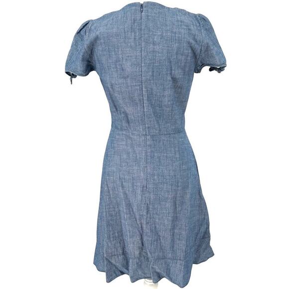 J.Crew Women's Size 2 Blue Chambray Dress Short Sleeve Ruffle Hem 100% Cotton - Picture 3 of 9